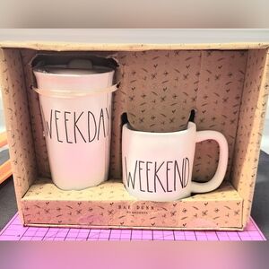 Rae Dunn "Weekday" Travel Tumbler & Mug "Weekend" Collectible Boxed Set